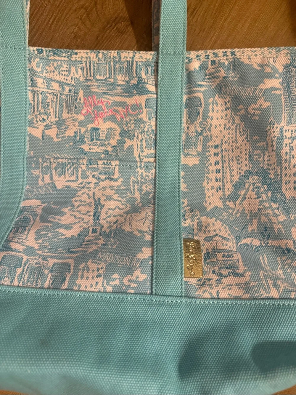 Lilly Pulitzer Aqua New York City-Print Canvas Tote